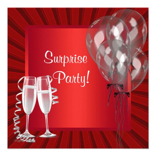 Cocktail Balloons Red Surprise Birthday Party Personalized Invite