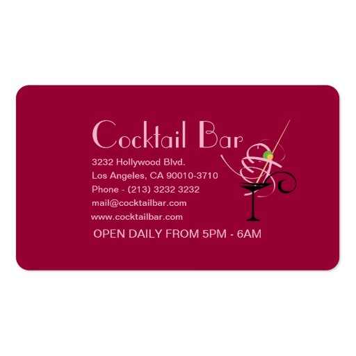 Cocktail Bar Nightclub Business Card (back side)