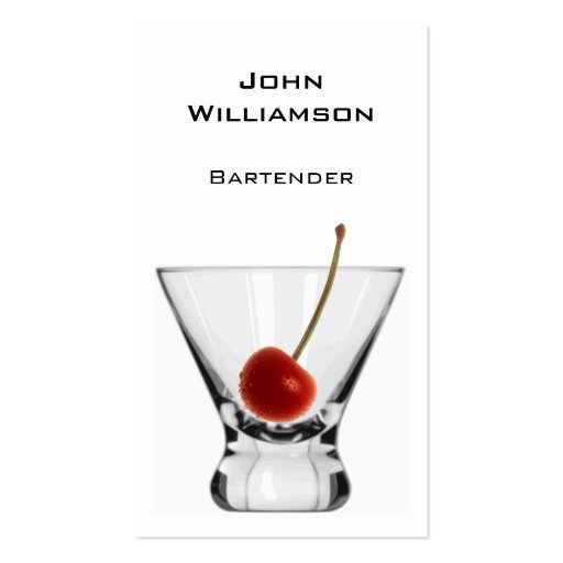 Cocktail Glass Cherry Professional Bartender Business Card Templates (front side)