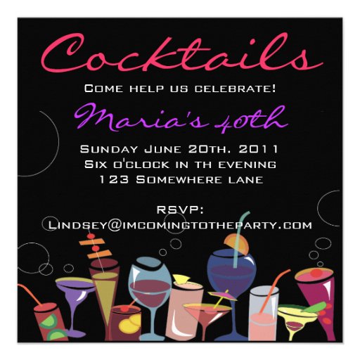 Cocktail Party Happy Birthday Invitation Drink