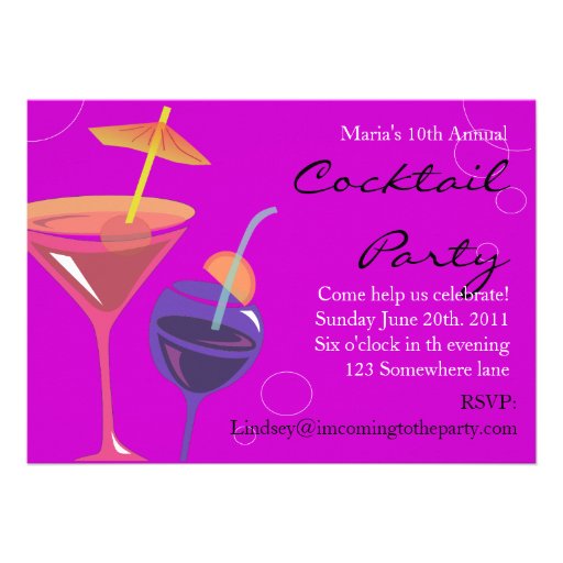 Cocktail Party Happy Birthday Invitation Drinks 5" X 7" Invitation Card
