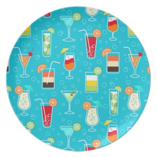 Cocktail Pattern on Teal Background Dinner Plate