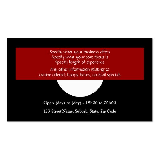 Cocktail restaurant mixologist black red business card templates (back side)