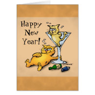 Cocktails and Kittens Happy New Year Cartoon Card