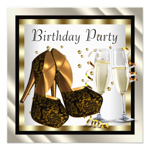 Cocktails Heel Shoes Womans Elegant Birthday Party Invitations