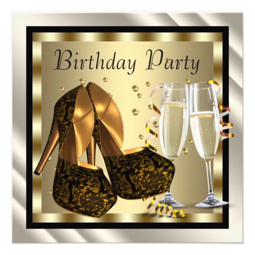 Cocktails Heel Shoes Womans Elegant Birthday Party Custom Announcements