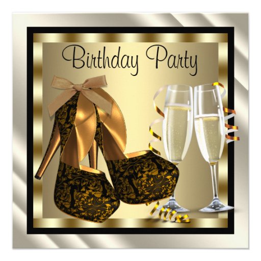Cocktails Heel Shoes Womans Elegant Birthday Party Personalized Announcement (front side)