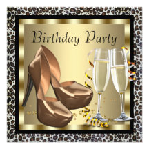 Cocktails Heel Shoes Womans Leopard Birthday Party Personalized Announcement