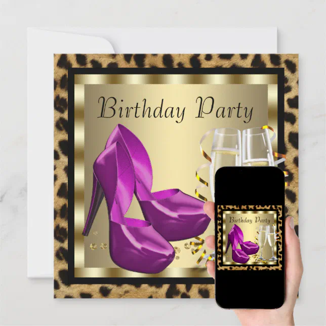 Cocktails High Heel Shoes Leopard Birthday Party Invitation Zazzle