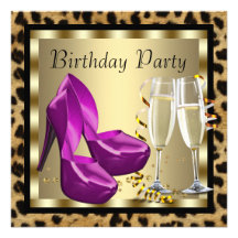 Cocktails High Heel Shoes Leopard Birthday Party Custom Announcements