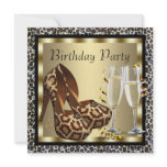 Cocktails High Heel Shoes Womans Leopard Birthday invitations