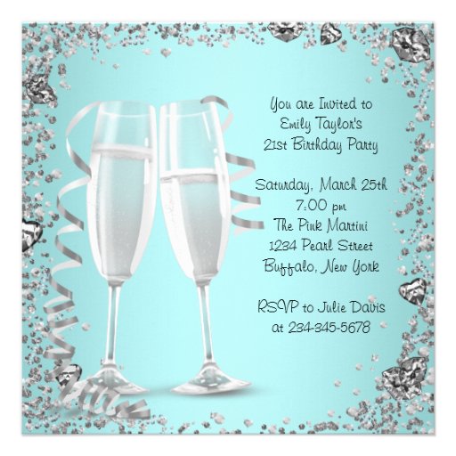 Cocktails High Heels Teal 21st Birthday Party Personalized Invitation