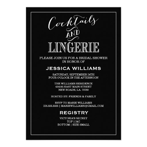 Cocktails & Lingerie Shower Invitations | Black