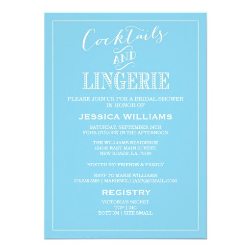 Cocktails & Lingerie Shower Invitations | Blue