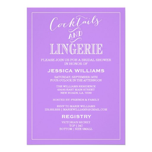 Cocktails & Lingerie Shower Invitations | Purple