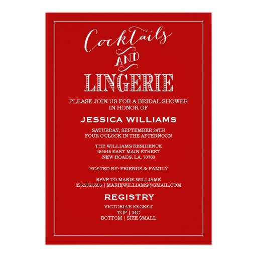Cocktails & Lingerie Shower Invitations | Red