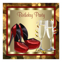 Cocktails Red High Heel Shoes Birthday Party invitations