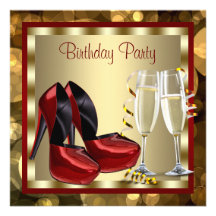 Cocktails Red High Heel Shoes Birthday Party Announcements