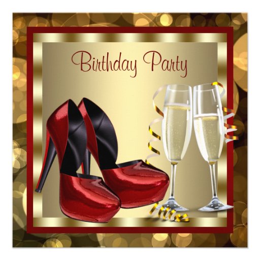 Cocktails Red High Heel Shoes Birthday Party Announcements (front side)