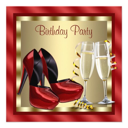 Cocktails Red High Heel Shoes Birthday Party Custom Invitation (front side)