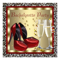 Cocktails Red High Heel Shoes Leopard Bachelorette invitations