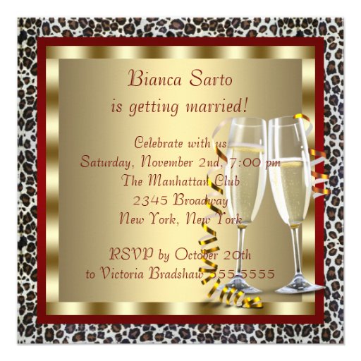 Cocktails Red High Heel Shoes Leopard Bachelorette Personalized Invitations