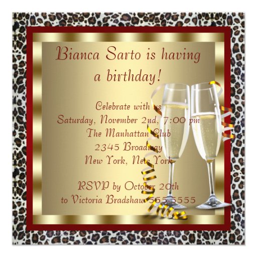 Cocktails Red High Heel Shoes Leopard Birthday Personalized Announcements