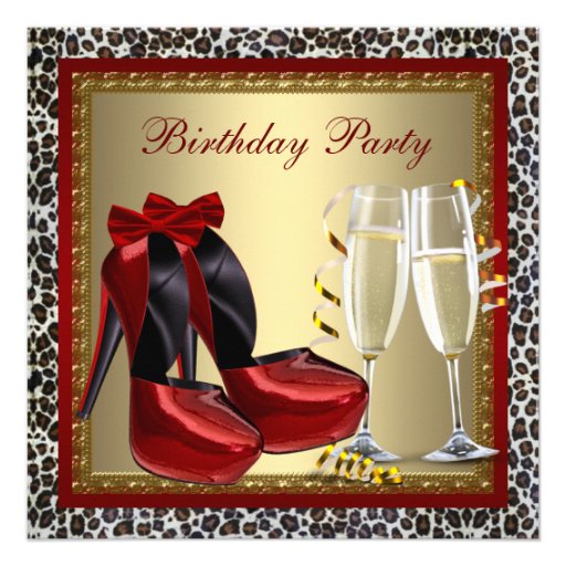 Cocktails Red High Heel Shoes Leopard Birthday Custom Announcement