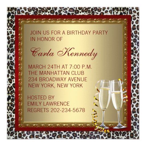 Cocktails Red High Heel Shoes Leopard Birthday Custom Announcement