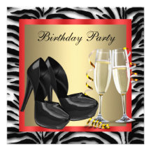 Cocktails Red High Heel Shoes Red Zebra Birthday Personalized Announcements