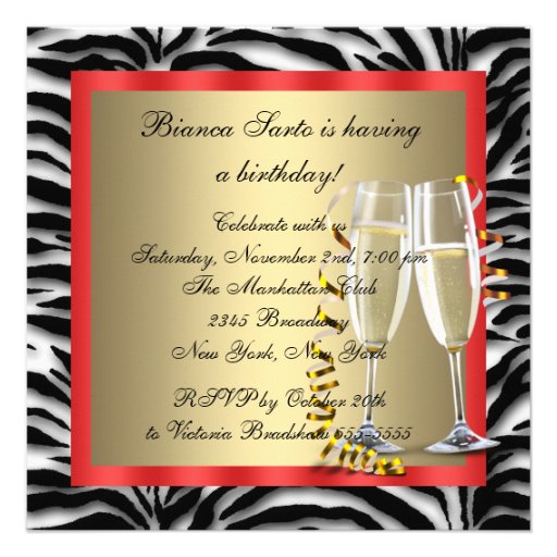 Cocktails Red High Heel Shoes Red Zebra Birthday Personalized Announcements
