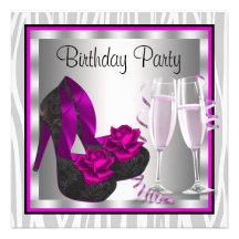 Cocktails Shoes Womans Hot Pink Birthday Party Custom Invitation