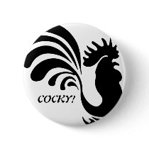 "COCKY!" Stylized Rooster Button