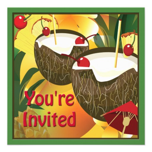 Coconut Drinks Luau Party Invitation (front side)