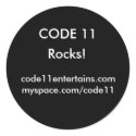 CODE 11 blk/wht round stickers