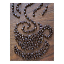 Coffe cup illustrated using coffee beans post cards