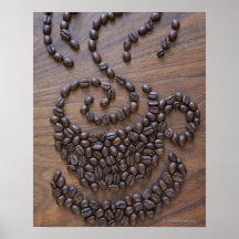 Coffe cup illustrated using coffee beans posters