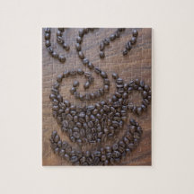 Coffe cup illustrated using coffee beans puzzles
