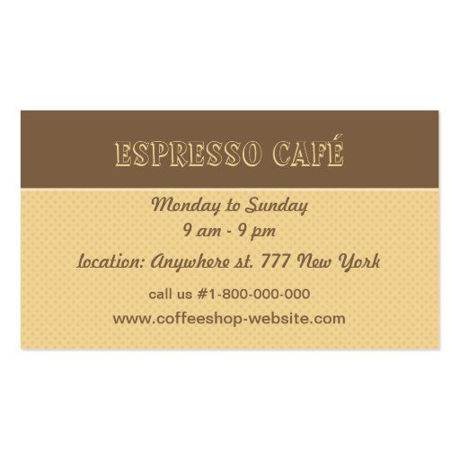 Coffee and Cakes Cafe Business Card (back side)
