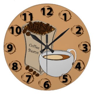 Coffee Beans Coffee Cup Round Wall Clock