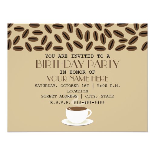 Coffee Beans & Cup Of Coffee Birthday Invitations