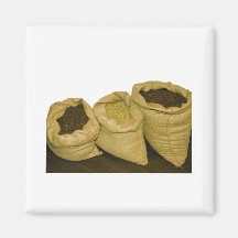 coffee beans in burlap sack refrigerator magnets