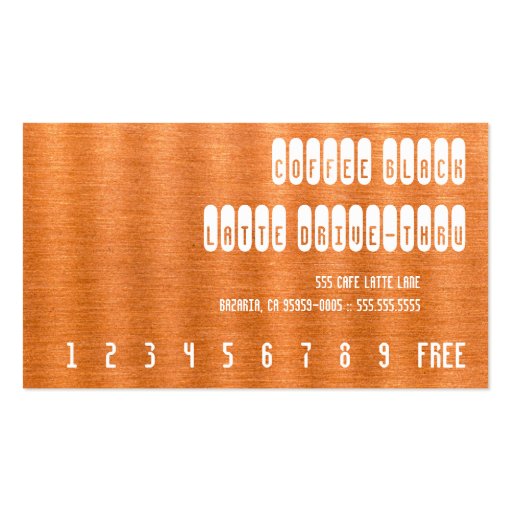 Coffee Black Re-Text on Copper Punchcard Business Card Templates