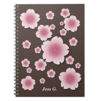 Coffee Brown Pink Cherry Blossoms Custom Notebook