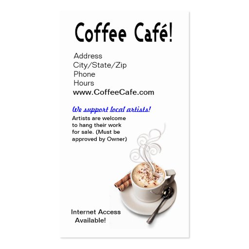 "Coffee Café" Gourmet Coffee, Capuccino, Espresso Business Cards (back side)