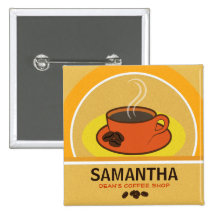 Coffee Coffee Cup Shop Cafe Staff ID Name Tags Buttons