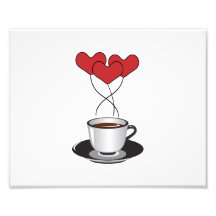 Coffee Cup Balloons Hearts Black Red White Brown Art Photo