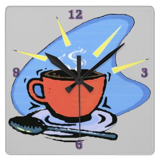 Coffee - Cup, Saucer, Spoon Square Wall Clock