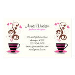 Coffee Cup Steam Swirls Hearts Pink Black Brown Business Card Template