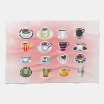 Coffee Cups Pretty Pink Towel